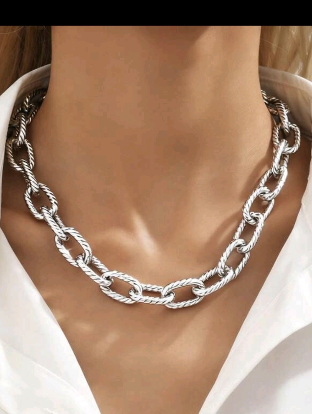 Silver Twisted Link Necklace Elegant Chain Jewelry